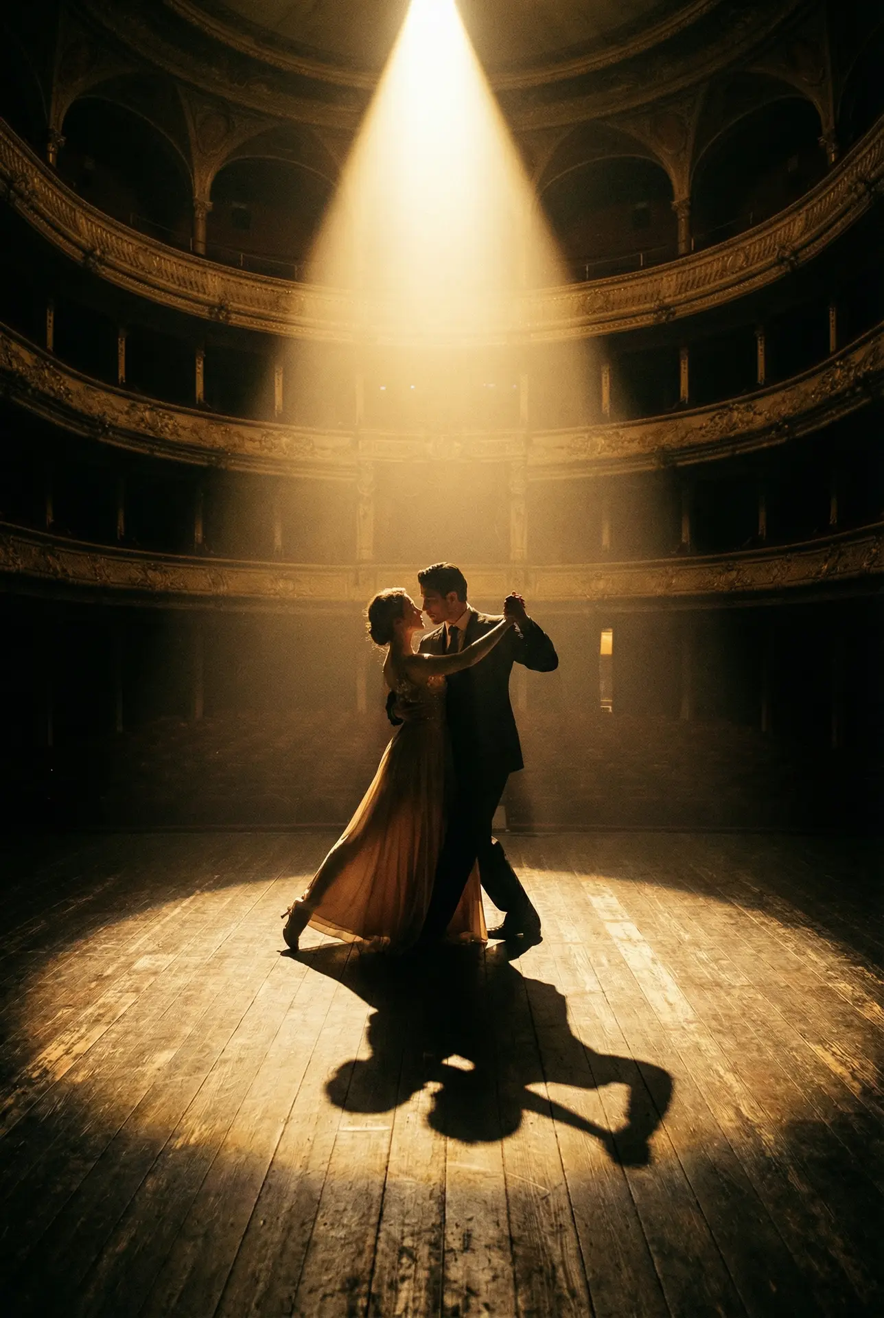 老牛视频平台 获奖影片《最后的华尔兹》海报，剧院舞台上的双人舞